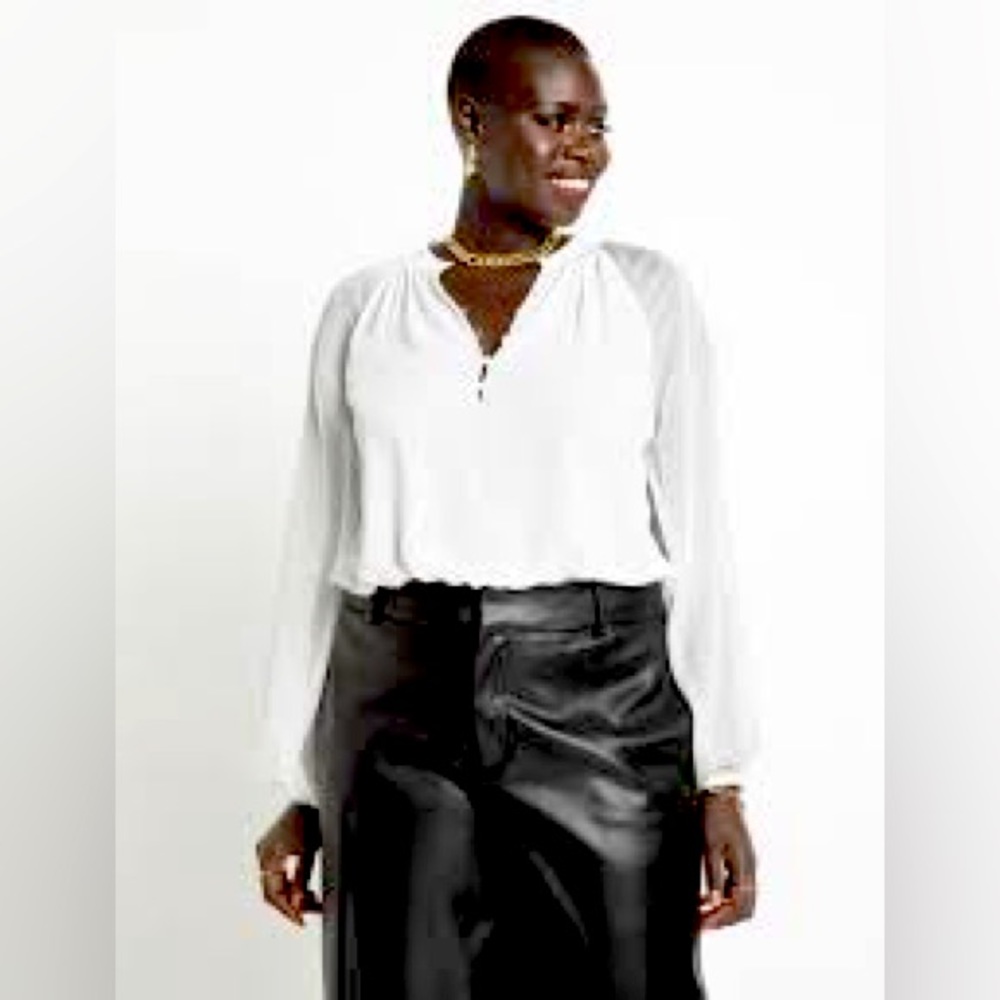Eloquii White Sheer Raglan Sleeve Blouse Size 16